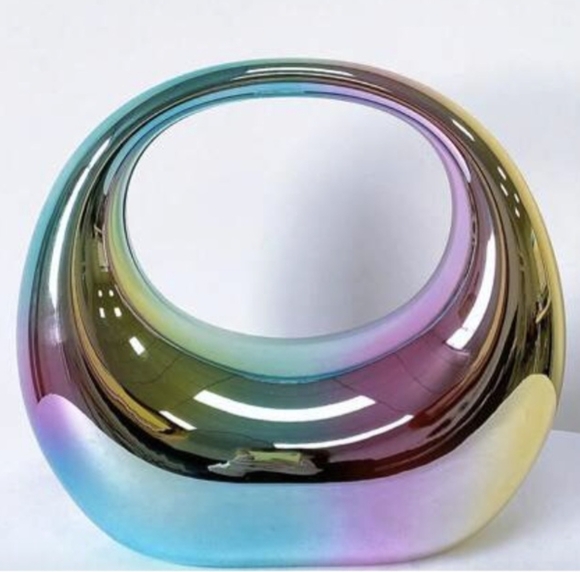 Irridescent Metallic Pastel Crescent Moon Circle Handbag Purse Clutch - Picture 1 of 9